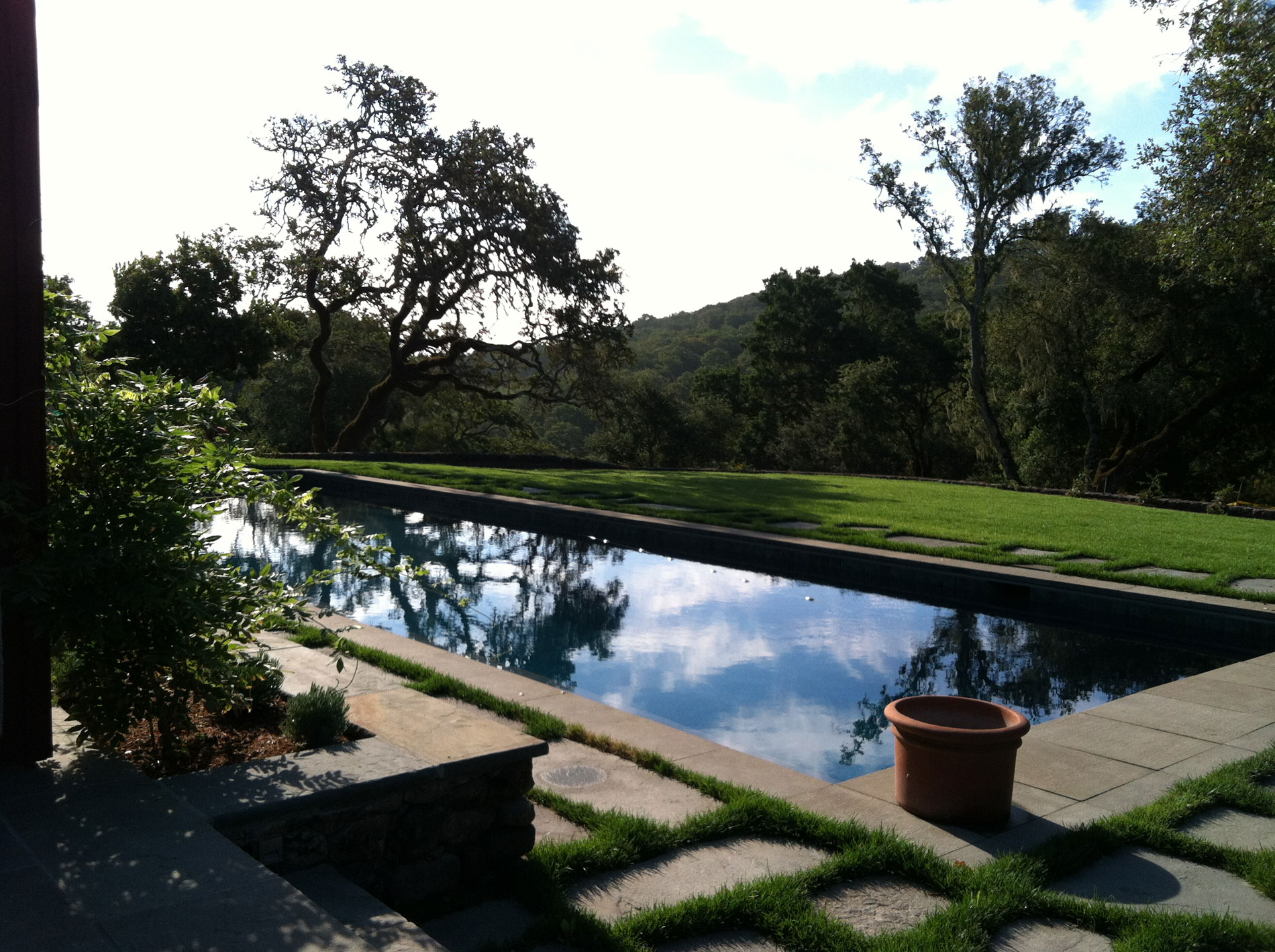 View across the pool to the Sonoma hills.