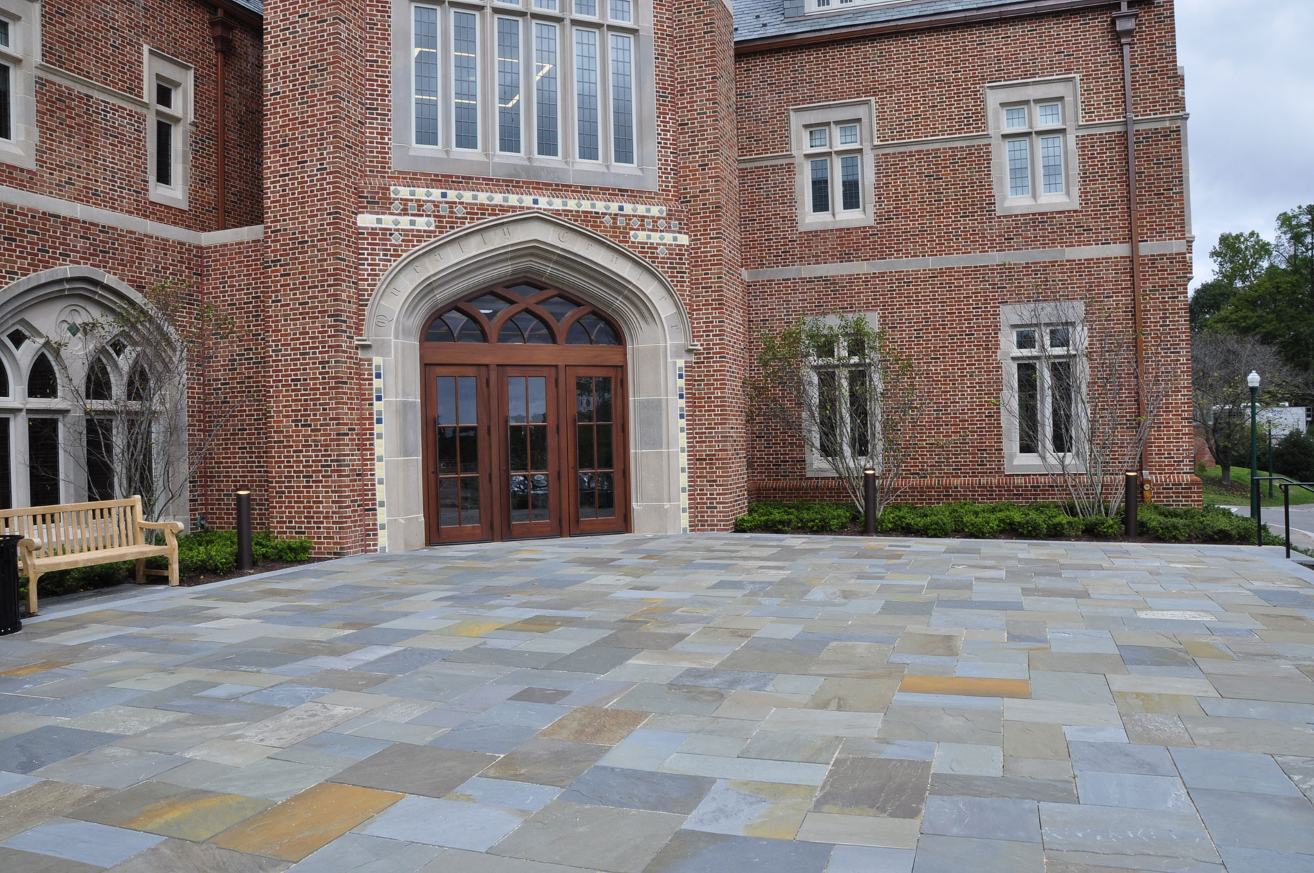 Variegated bluestone entry plaza.